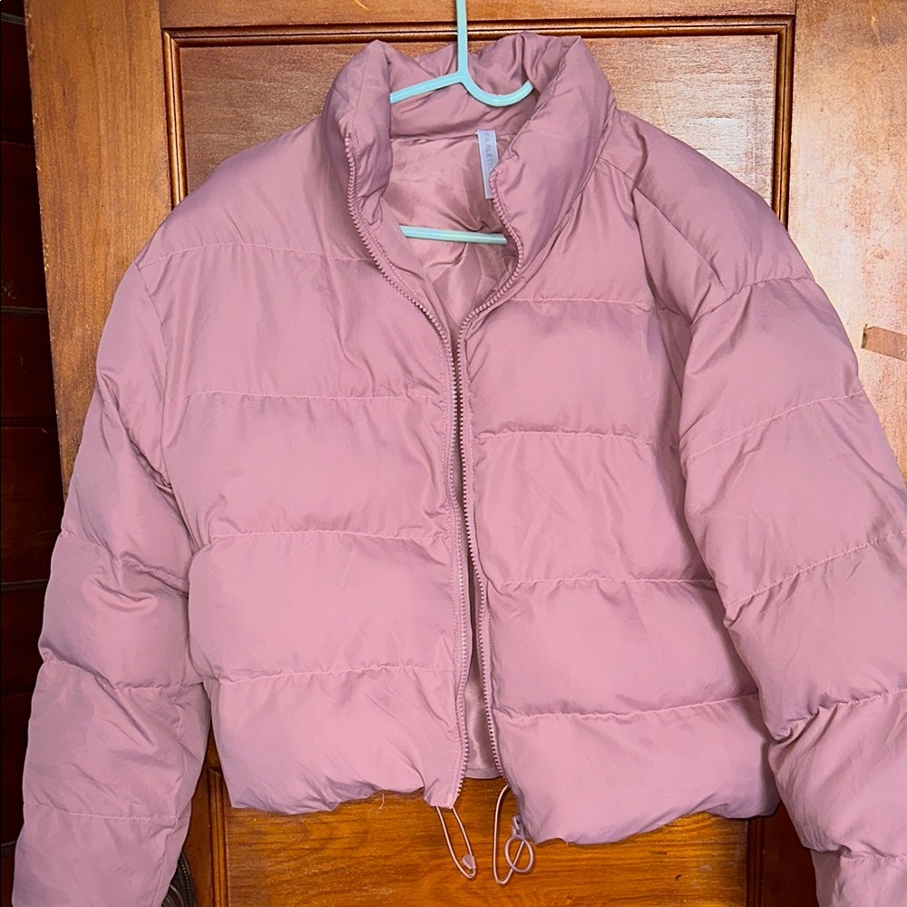 Fabletics Dusty Rose Puffer Jacket Adjustable Waist